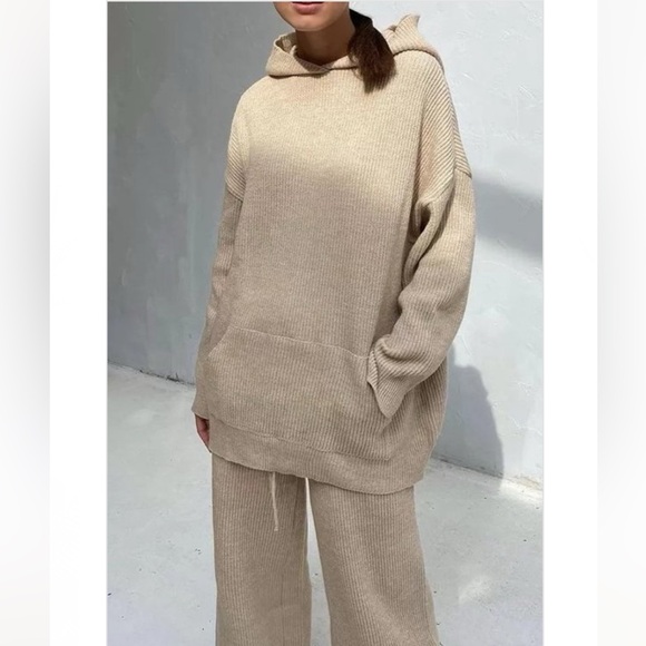 Powder Blue Casual Soft Sweater Matching Suit Two-Piece Set Cozy Lounge - Picture 3 of 3